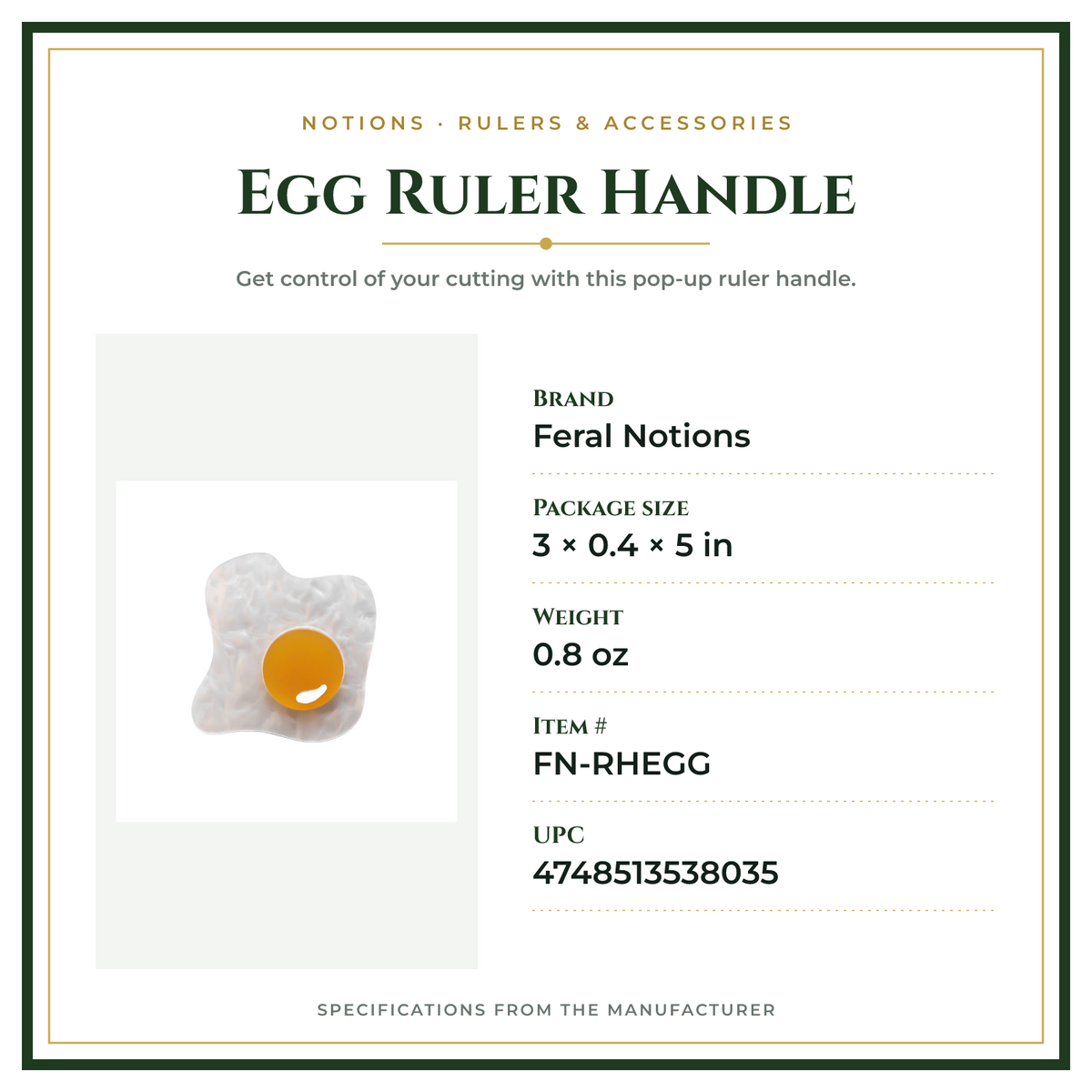 Product Specifications – Egg Ruler Handle
