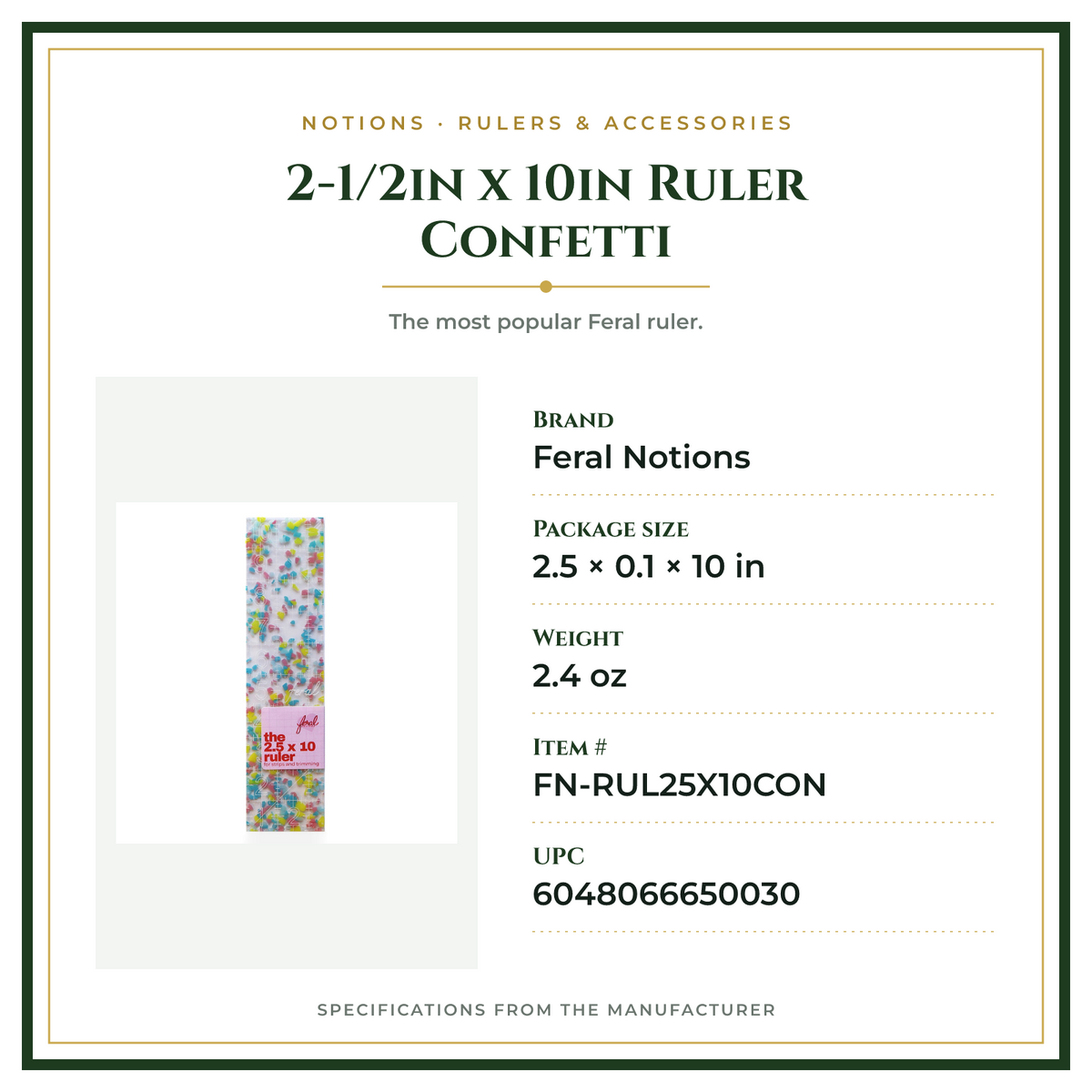 Product Specifications – 2-1/2in x 10in Ruler Confetti