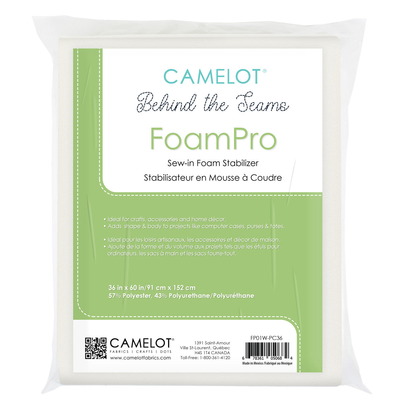 Behind the Seams Foam Stabilizer Sew in Pre-cut 36"x60"