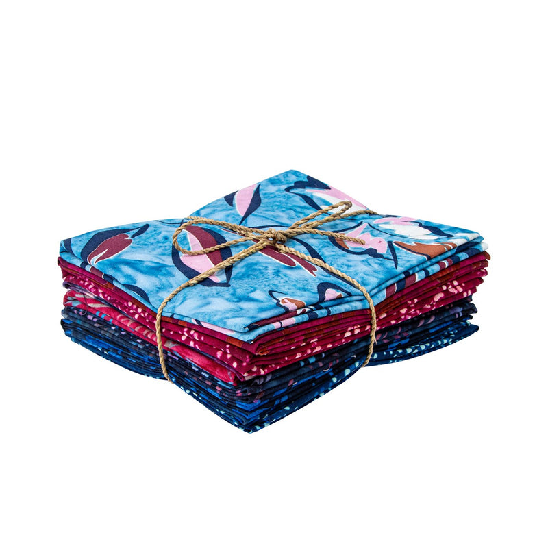 Batiks A Nod to Mod Blue Fat Quarter Bundle A, 8pcs