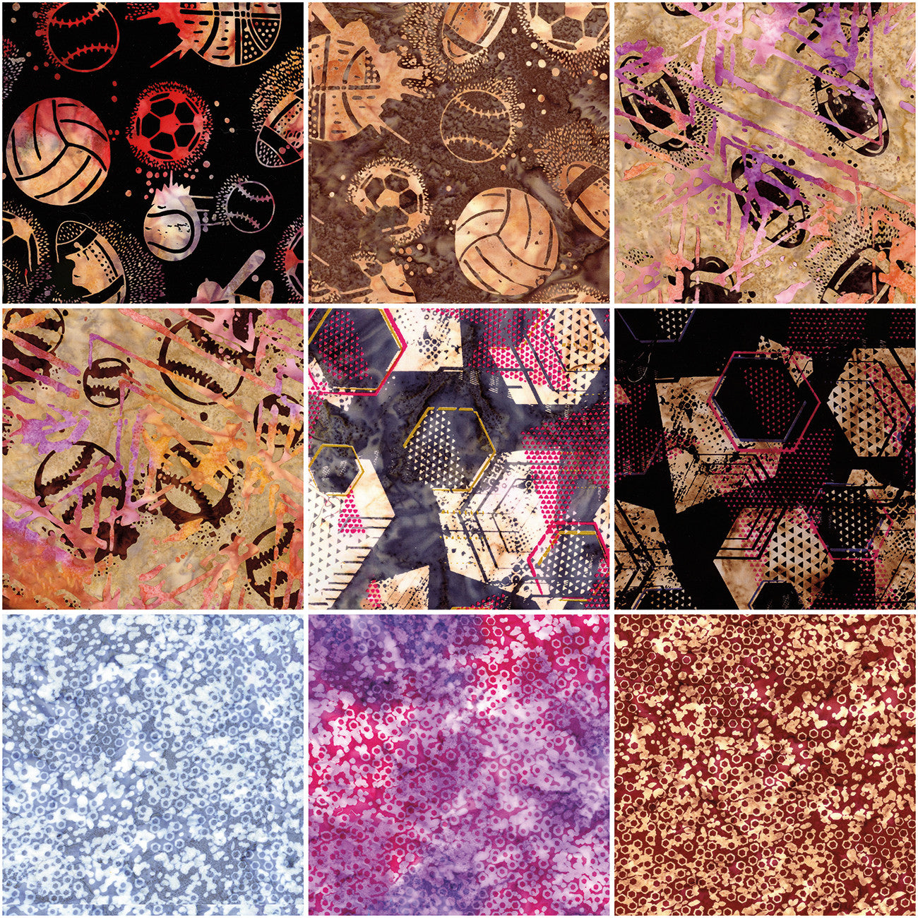 Batiks Lets Play Ball Fat Quarter Bundle A, 12pcs/bundle