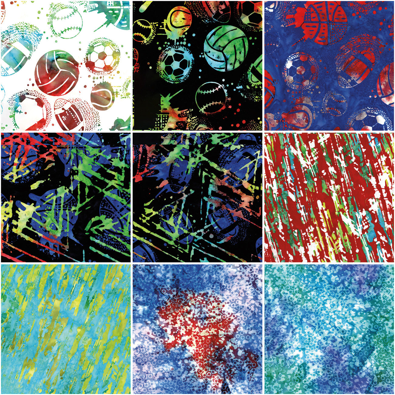 Batiks Lets Play Ball Fat Quarter Bundle B, 12pcs/bundle