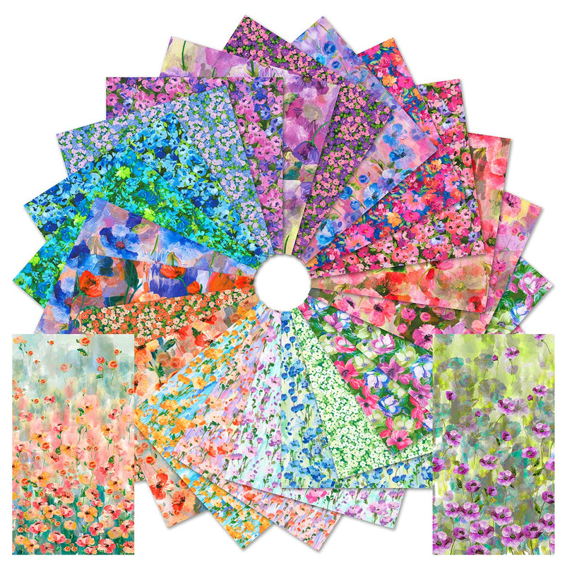 Fat Quarter Bundle Painterly Petals Flora Fields, 15pcs/bundle