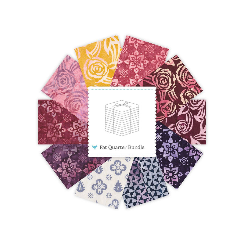 Batiks Rose Petal Blooms Fat Quarter Bundle B, 10 Pcs.