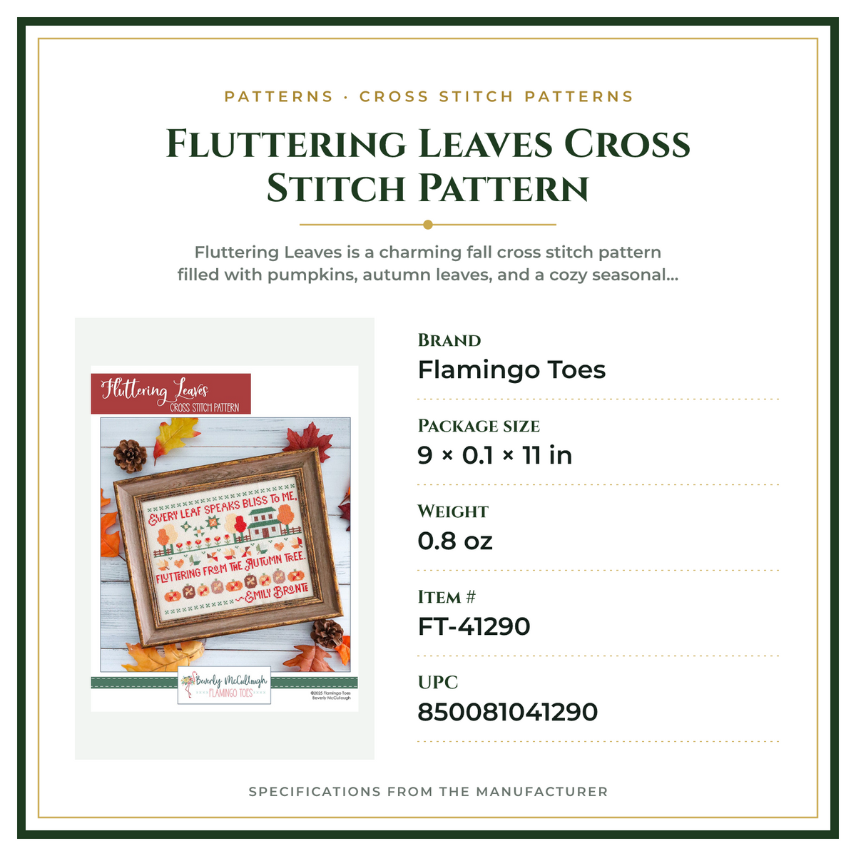 Product Specifications – Fluttering Leaves Cross Stitch Pattern