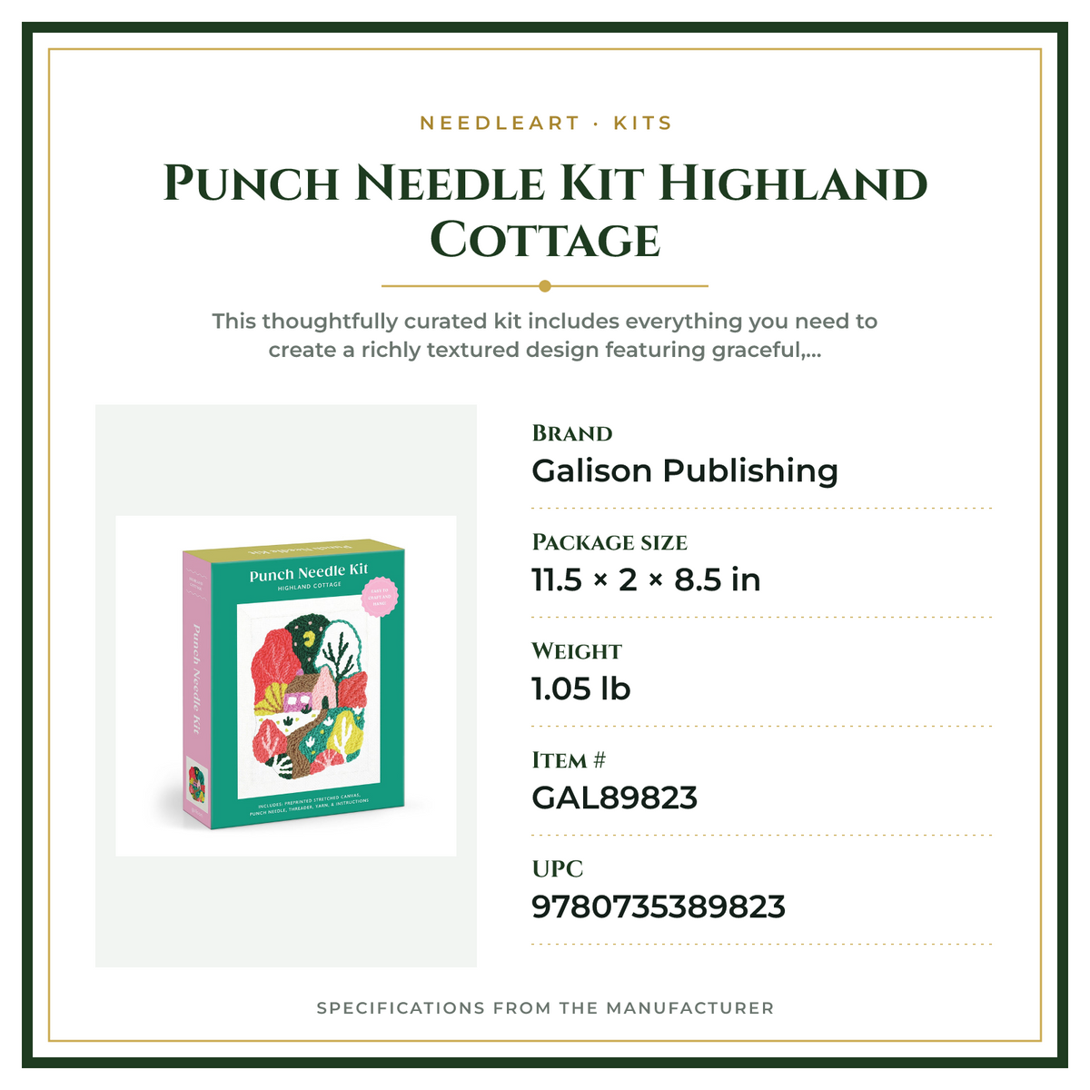 Product Specifications – Punch Needle Kit Highland Cottage