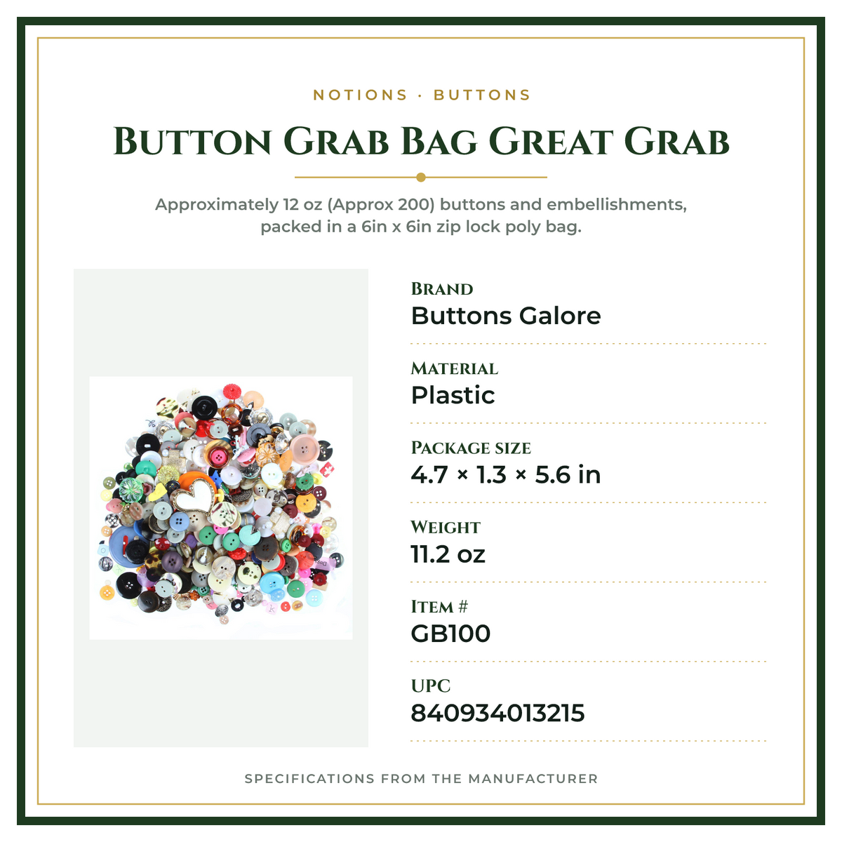 Product Specifications – Button Grab Bag Great Grab
