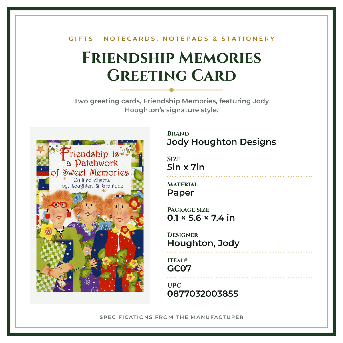 Product Specifications – Friendship Memories Greeting Card