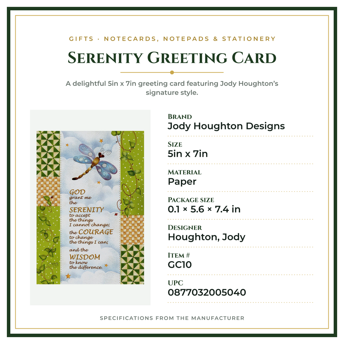 Product Specifications – Serenity Greeting Card