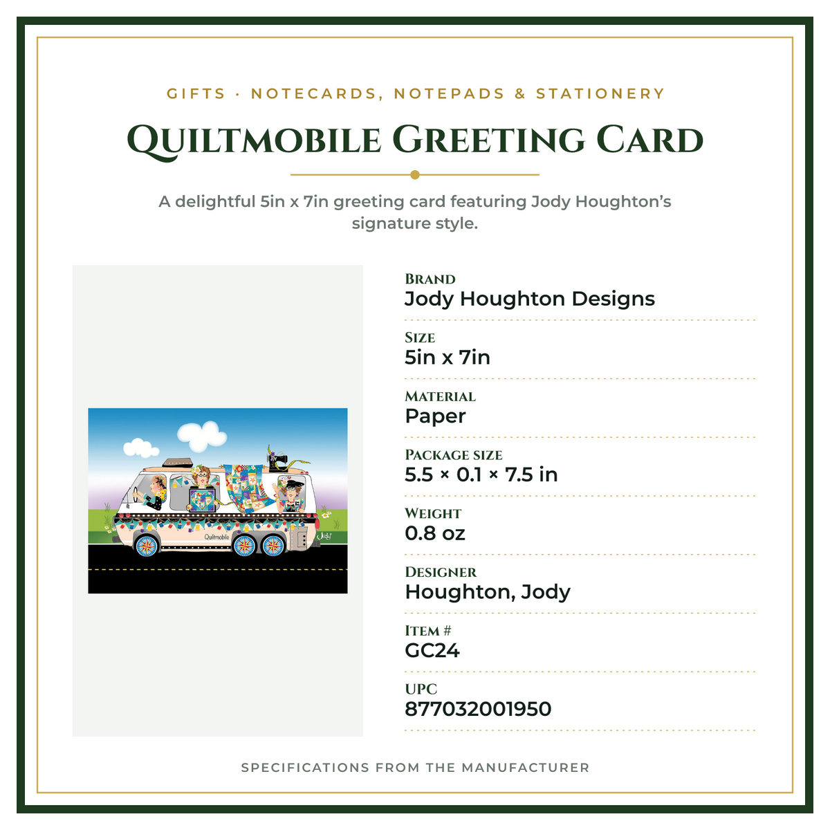 Product Specifications – Quiltmobile Greeting Card