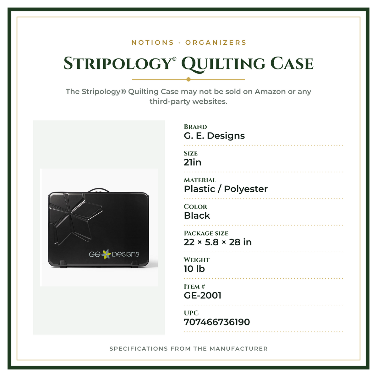 Product Specifications – Stripology® Quilting Case