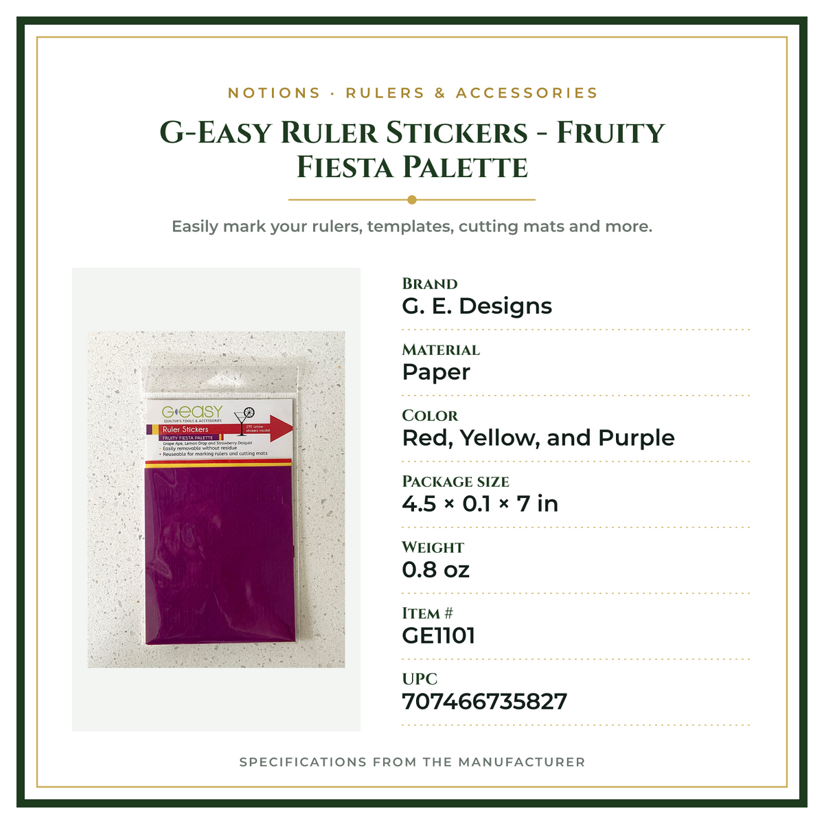 Product Specifications – G-Easy Ruler Stickers - Fruity Fiesta Palette