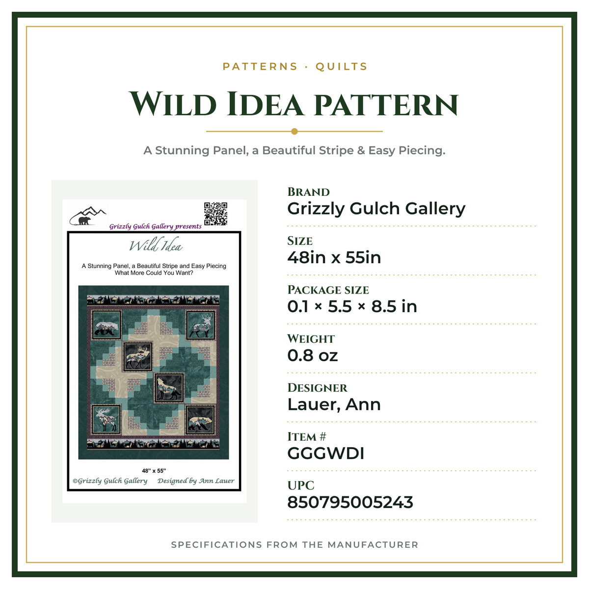 Product Specifications – Wild Idea pattern