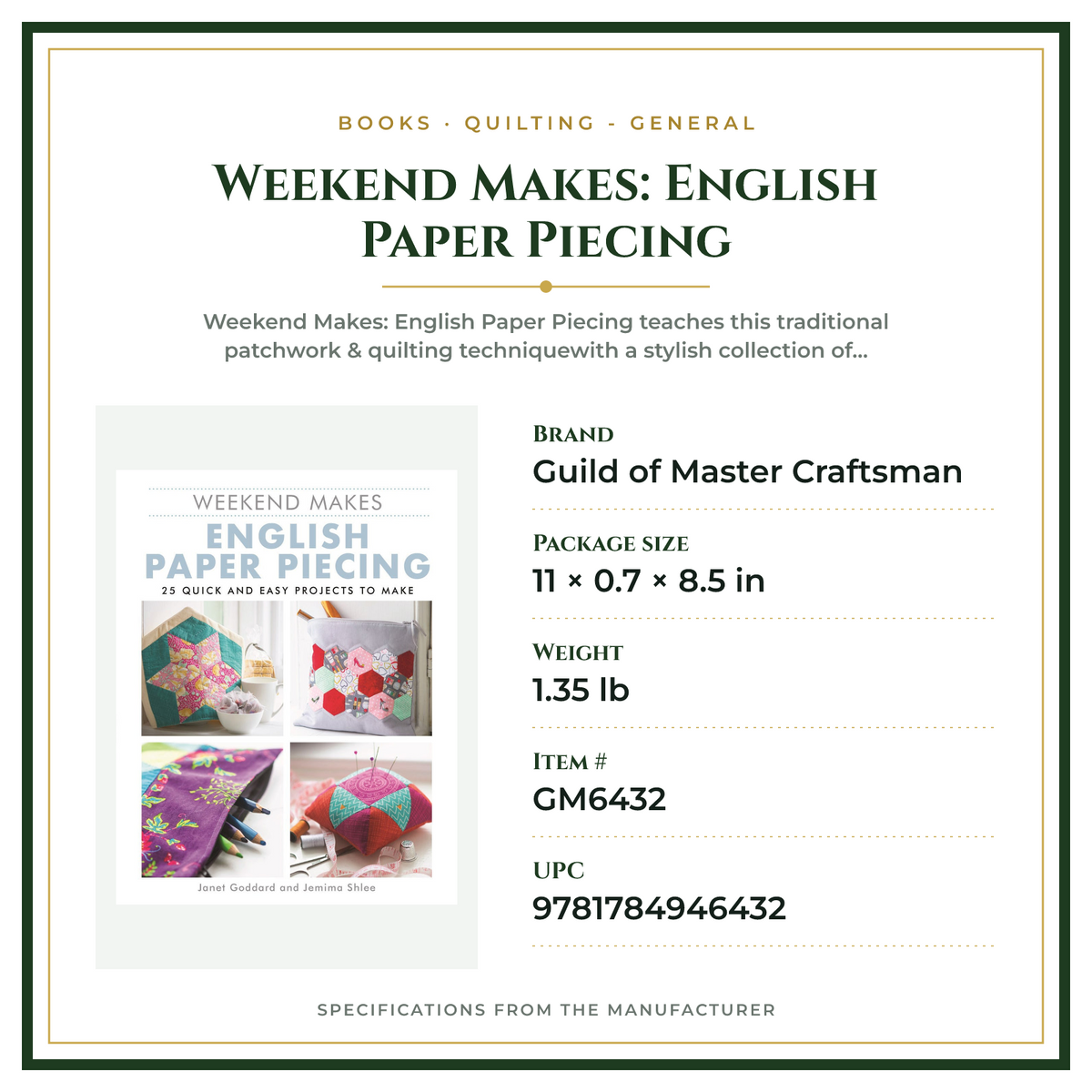Product Specifications – Weekend Makes: English Paper Piecing