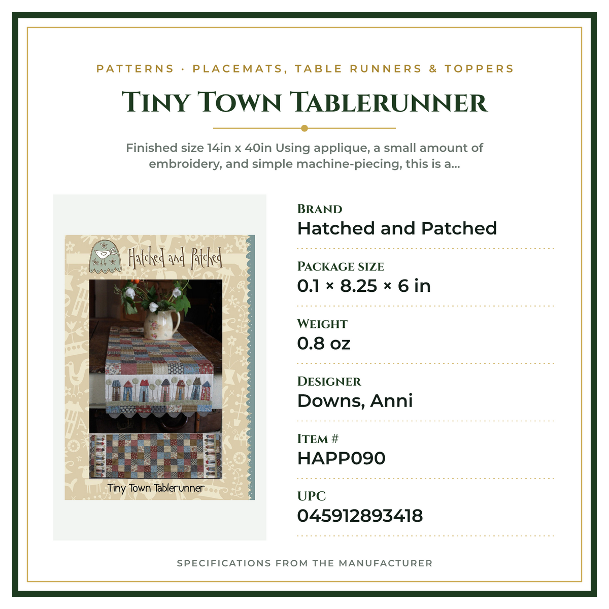 Product Specifications – Tiny Town Tablerunner