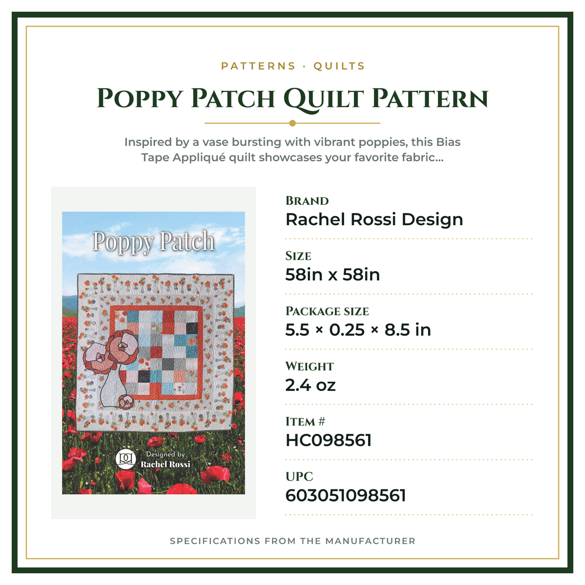 Product Specifications – Poppy Patch Quilt Pattern