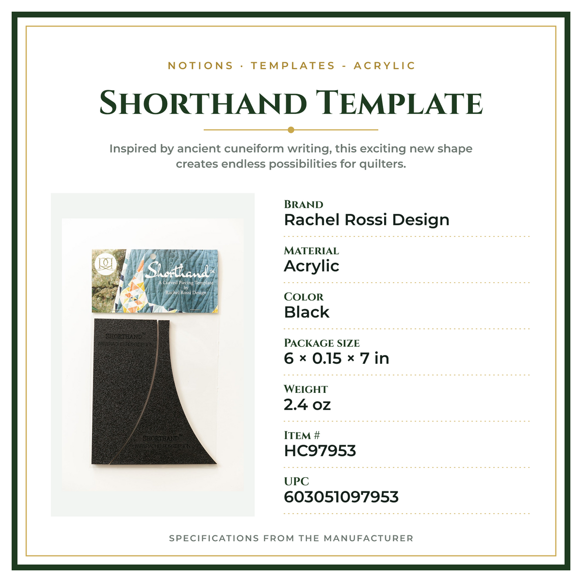 Product Specifications – Shorthand Template
