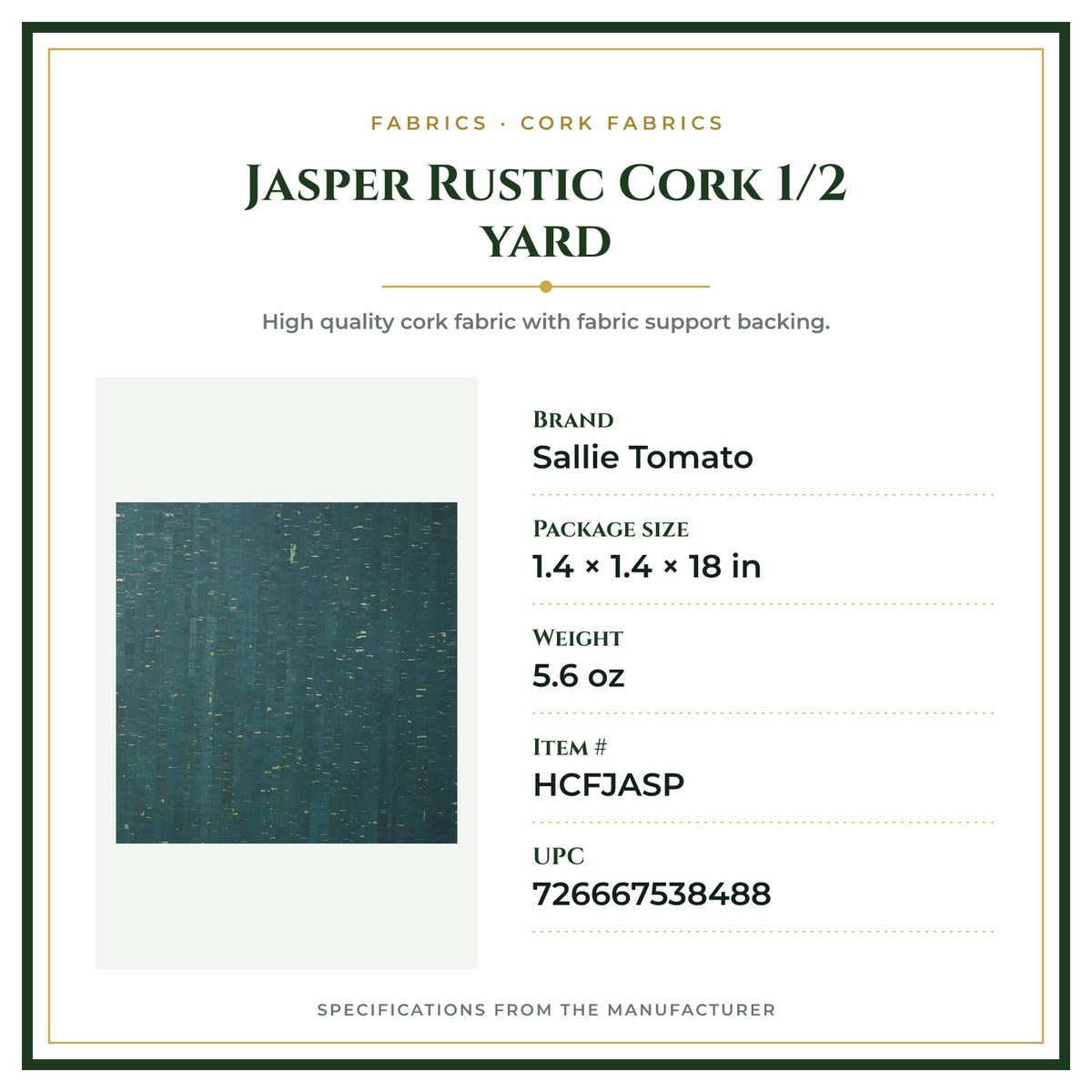 Product Specifications – Jasper Rustic Cork 1/2 yard
