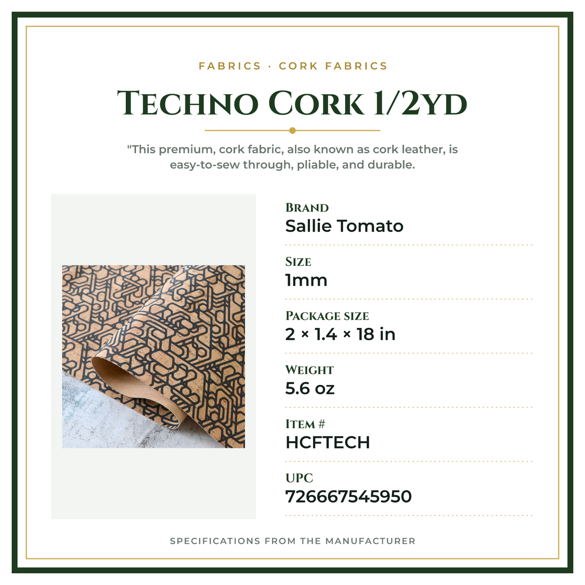 Product Specifications – Techno Cork 1/2yd