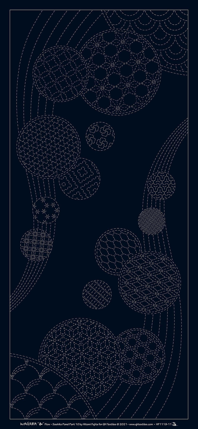 Wagara Sashiko Panel Part 10 Windchimes Navy