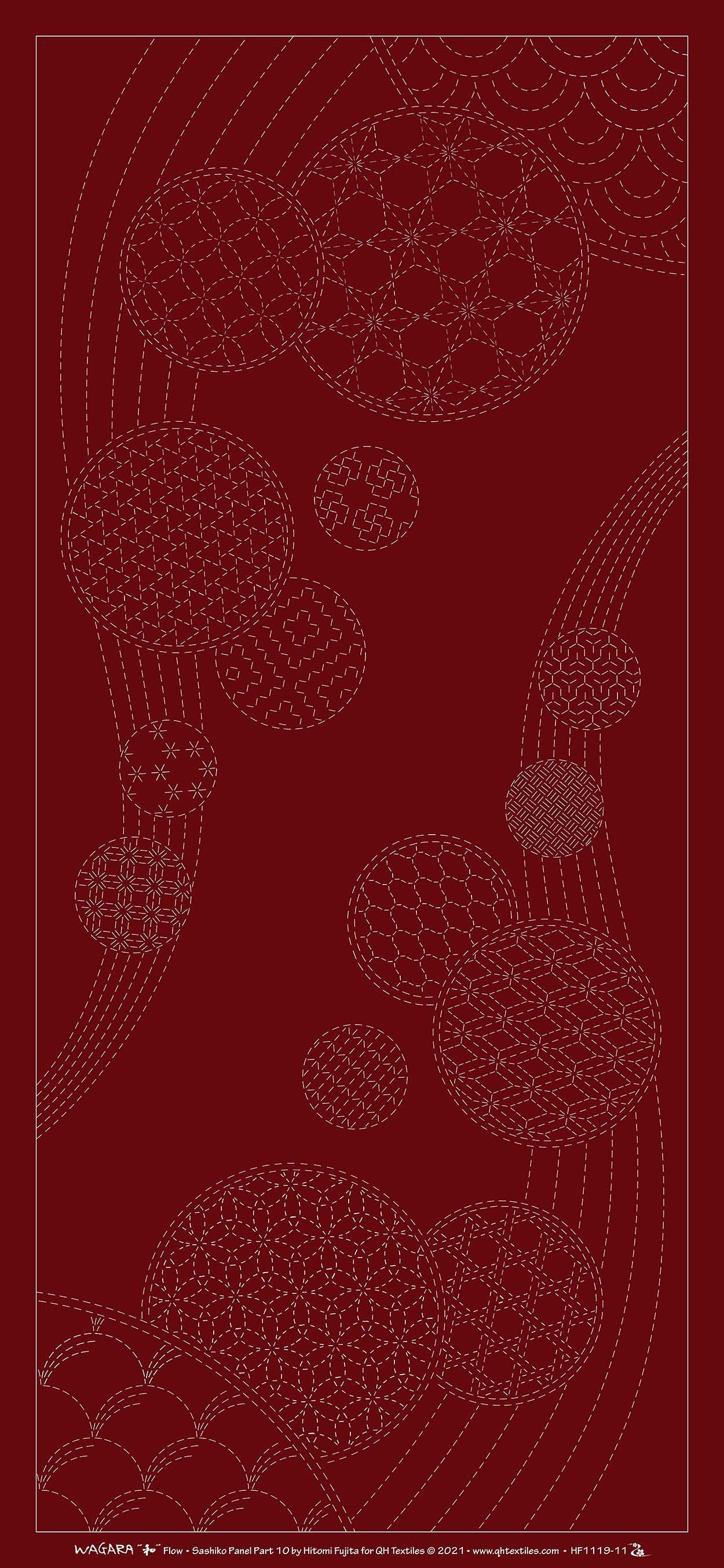 Wagara Sashiko Panel Part 10 Windchimes Red