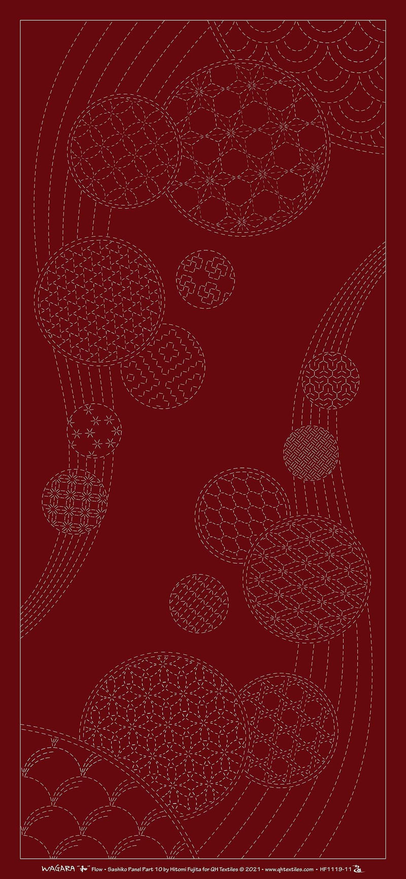 Wagara Sashiko Panel Part 10 Windchimes Red