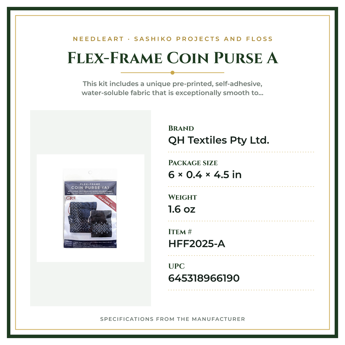 Product Specifications – Flex-Frame Coin Purse A