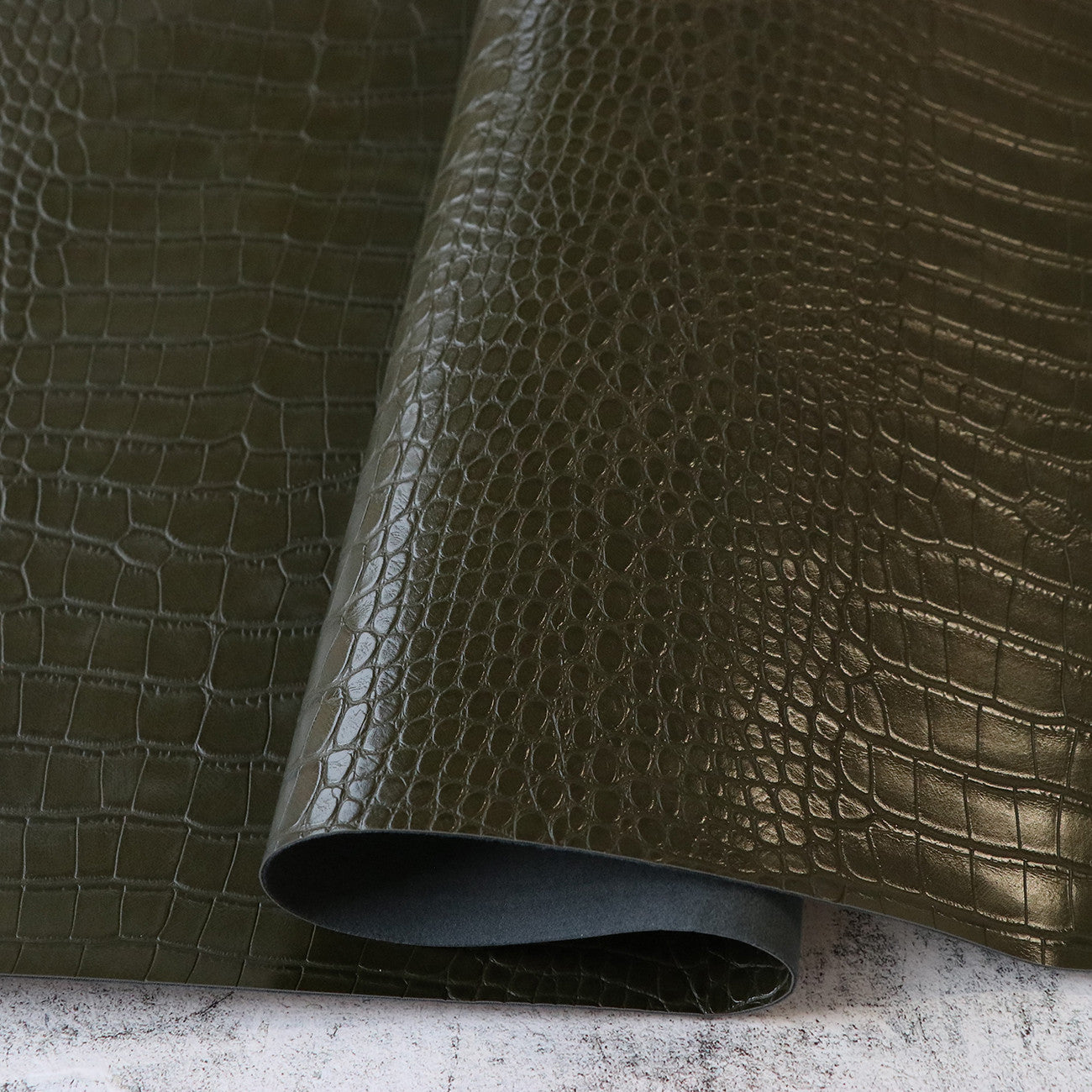 Moss Green Faux Alligator Leather 1/2yds