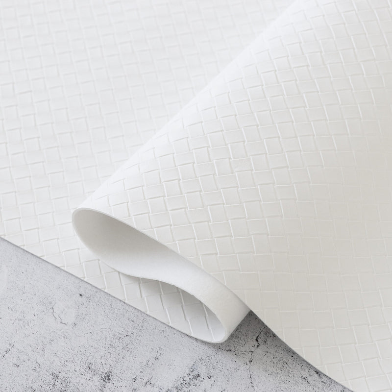 Simply White Basket Weave Faux Leather 1/2yd