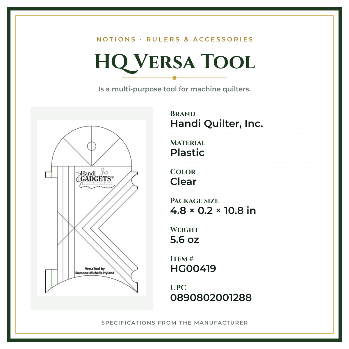 Product Specifications – HQ Versa Tool