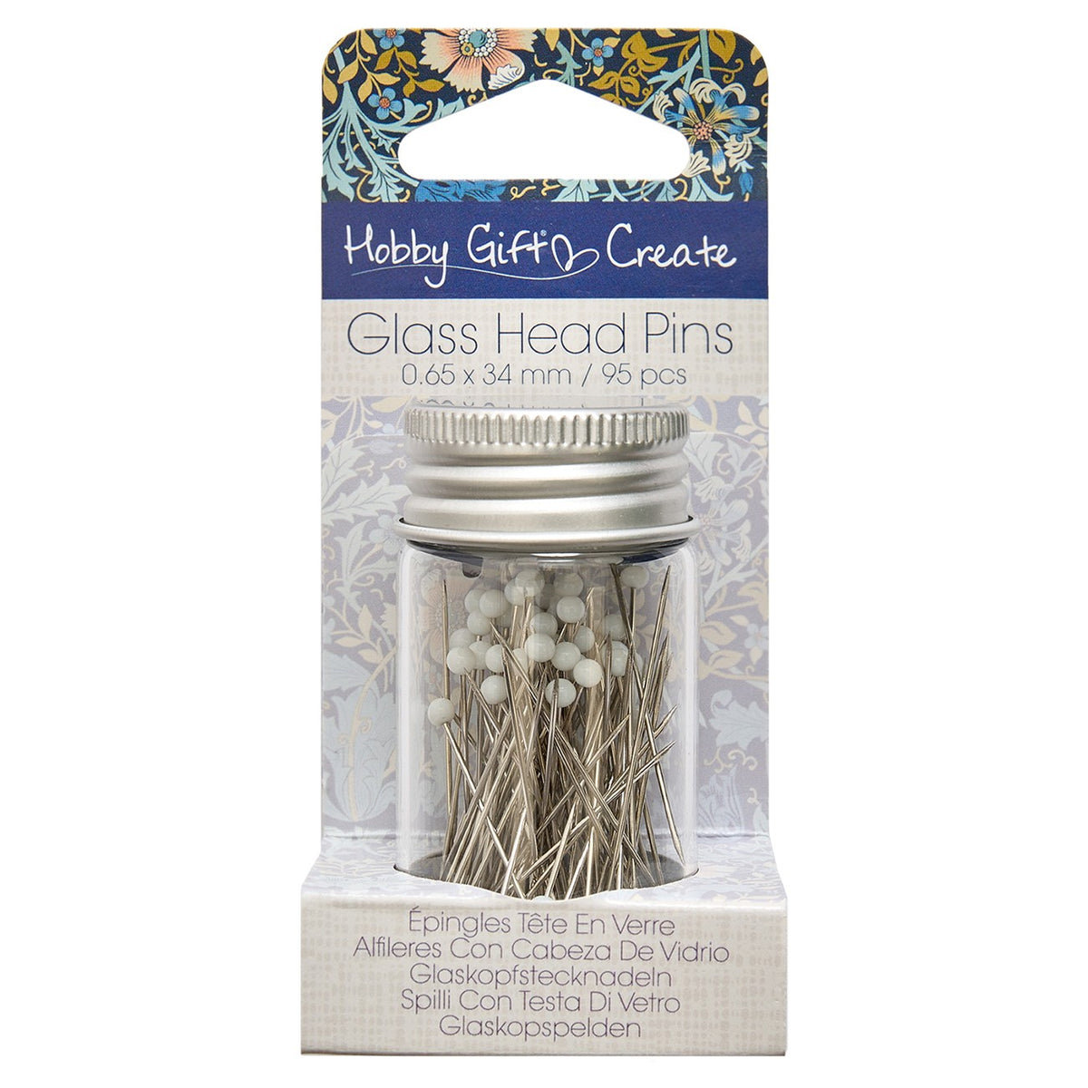 Glass Head Pins In Glass Jar White 95ct