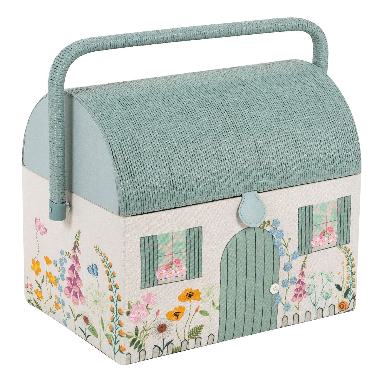 Sewing Box Country Cottage Embroidered Design 8-1/4in x 12in x 10-1/4in