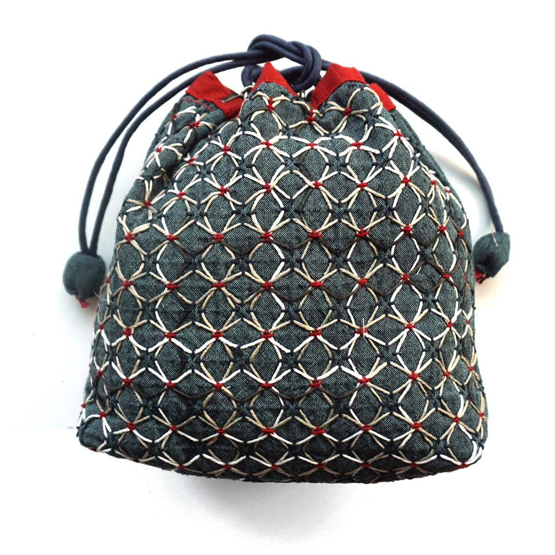 Weaving Sashiko Drawstring Bag with KOKI Hydrangea Full Kit Blue