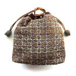 Weaving Sashiko Drawstring Bag with KOKI Hydrangea Full Kit Brown