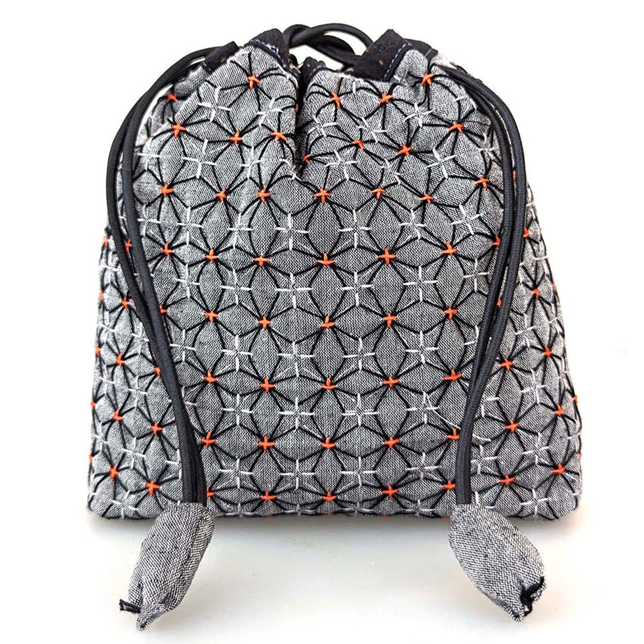 Weaving Sashiko Drawstring Bag with KOKI Hydrangea Half Kit Black