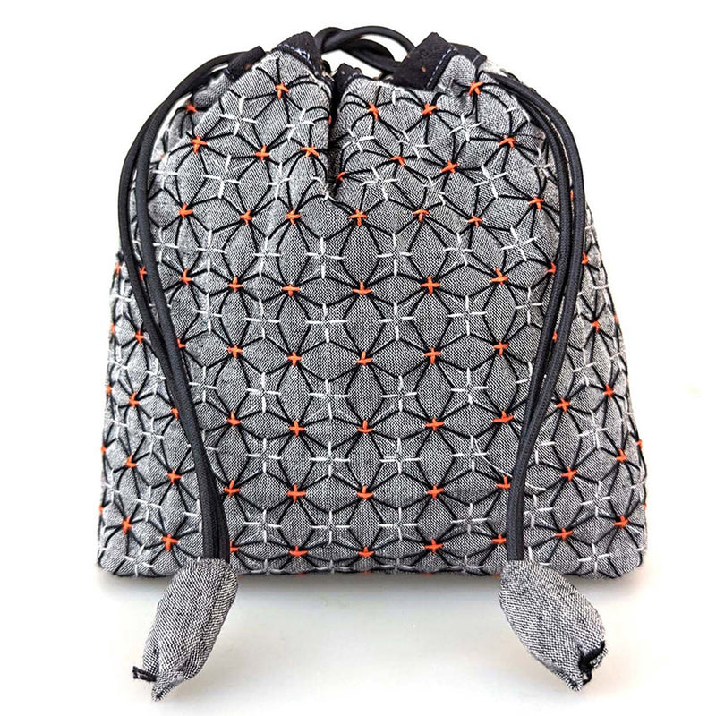 Weaving Sashiko Drawstring Bag with KOKI Hydrangea Half Kit Black