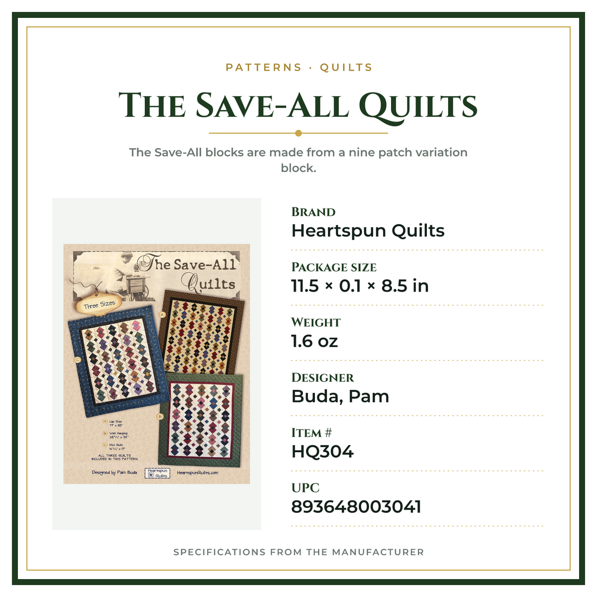Product Specifications – The Save-All Quilts