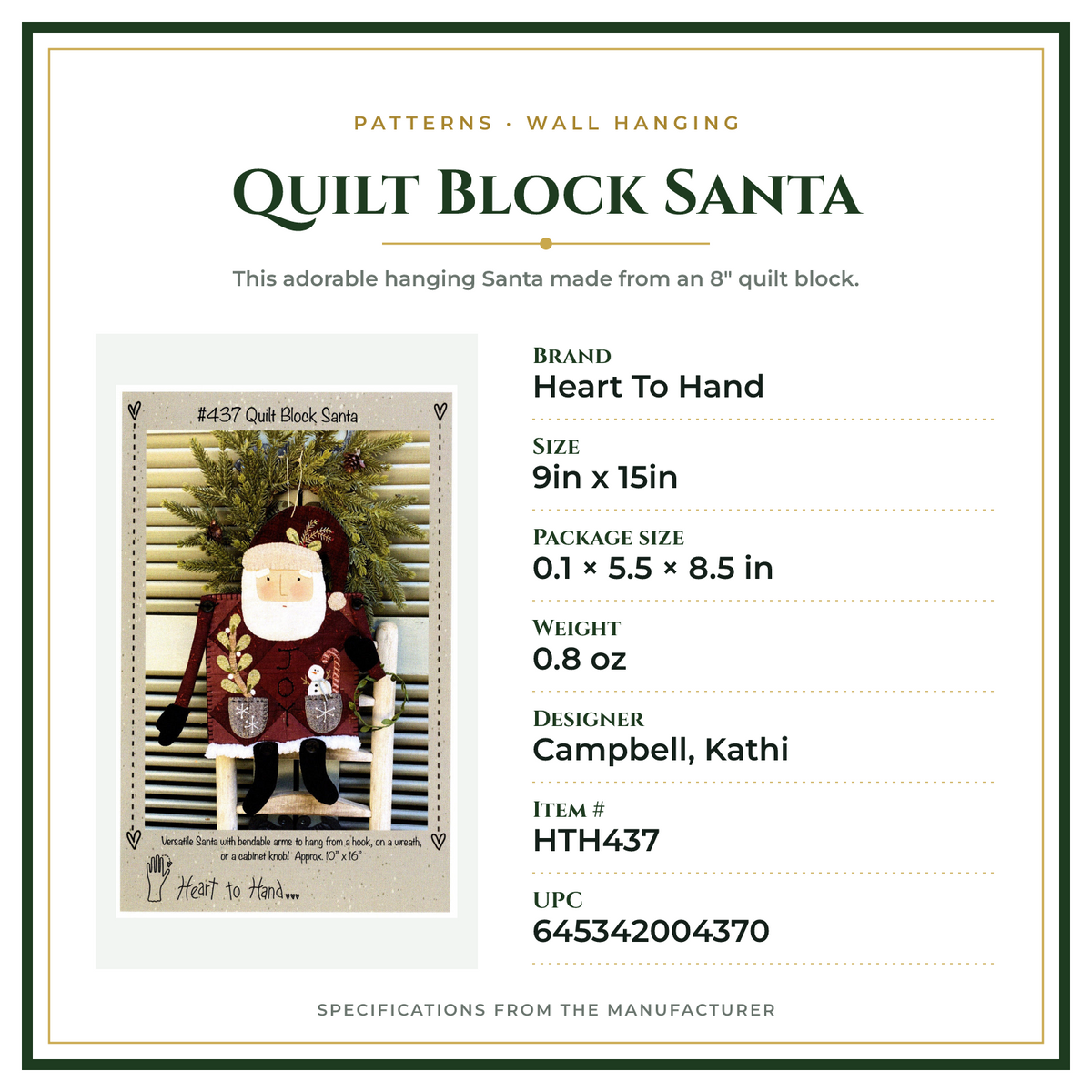 Product Specifications – Quilt Block Santa