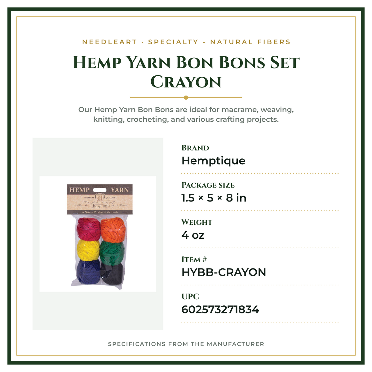 Product Specifications – Hemp Yarn Bon Bons Set Crayon