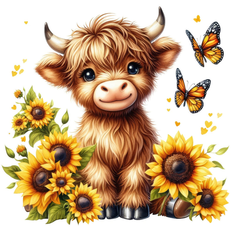 Highland Cow With Sunflowers Fabric Panel 8