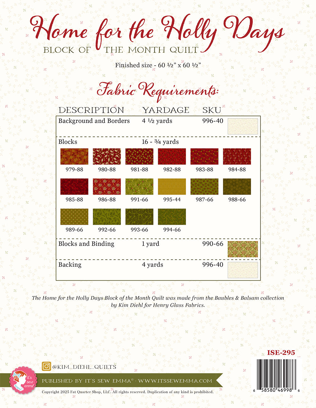 Home For The Holly Days Block of the Month Pattern