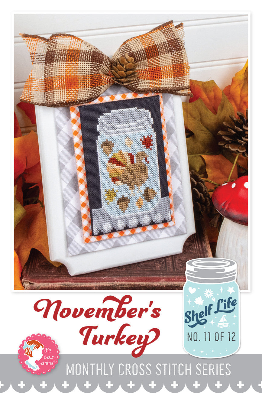 November's Turkey Shelf Life Cross Stitch Pattern