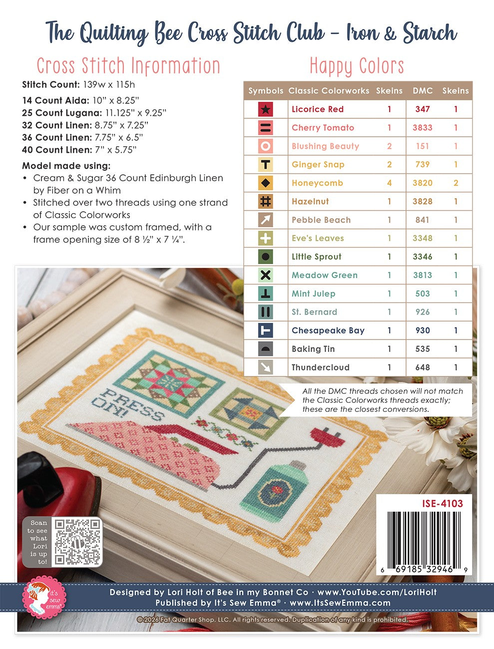 Iron & Starch The Quilting Bee Cross Stitch Pattern