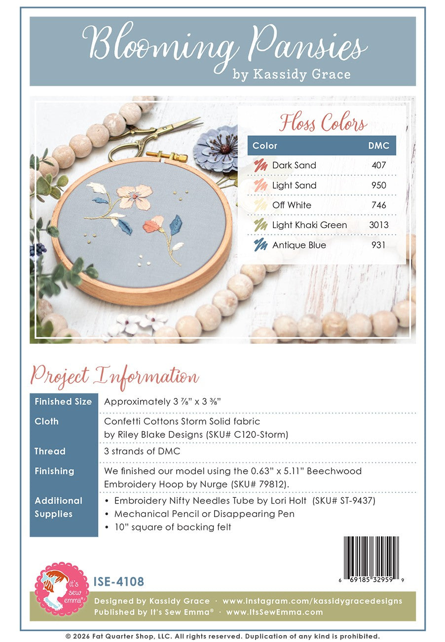 Blooming Pansies Embroidery Pattern
