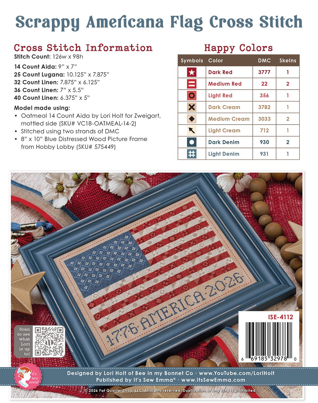 Scrappy Americana Flag Cross Stitch Pattern