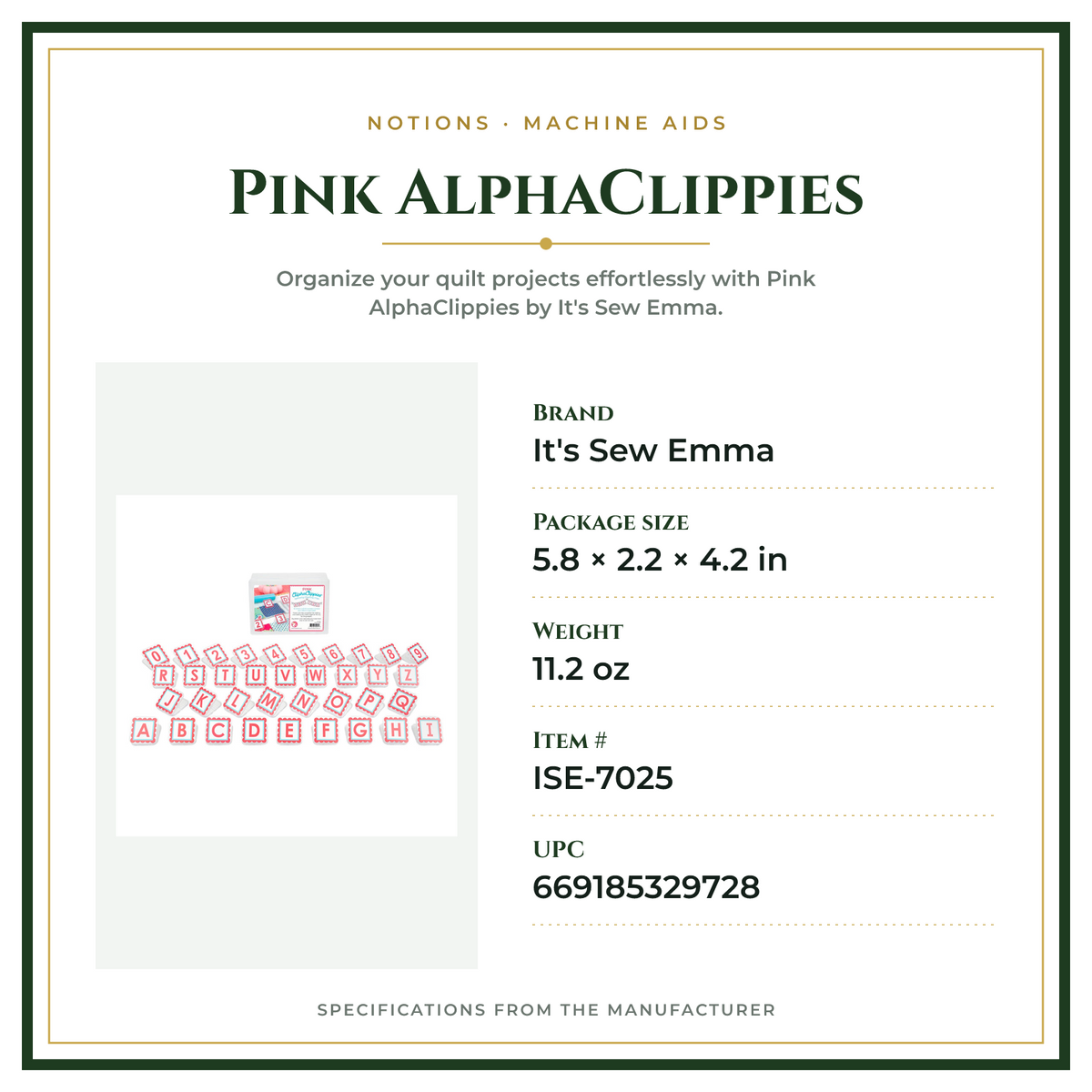 Product Specifications – Pink AlphaClippies