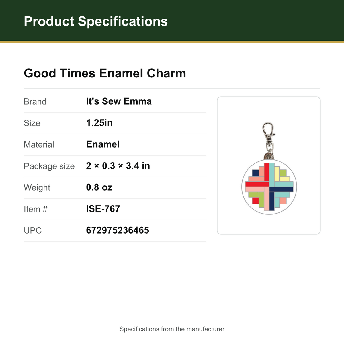 Product Specifications – Good Times Enamel Charm