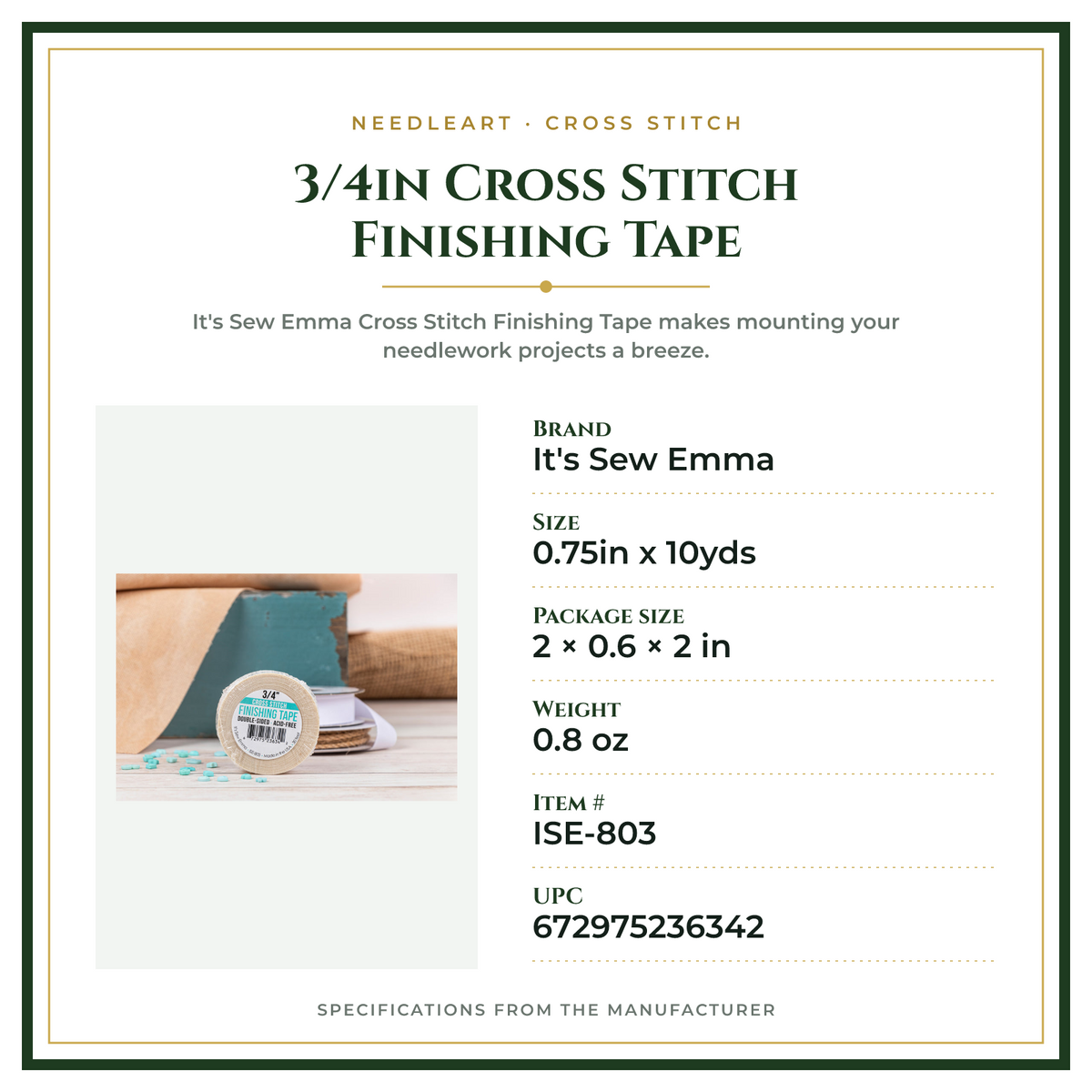 Product Specifications – 3/4in Cross Stitch Finishing Tape