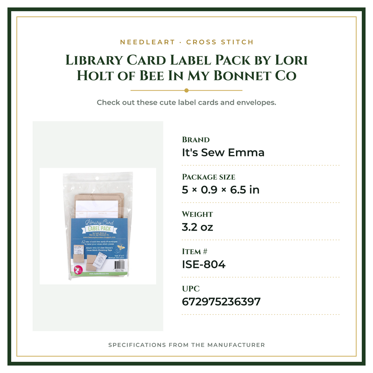 Product Specifications – Library Card Label Pack by Lori Holt of Bee In My Bonnet Co