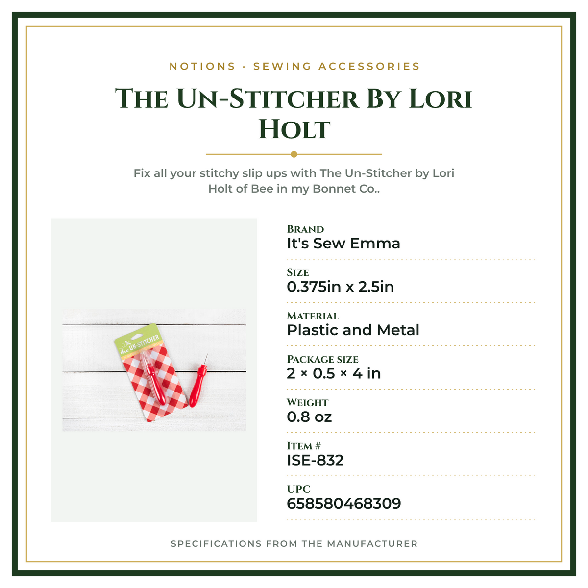 Product Specifications – The Un-Stitcher By Lori Holt